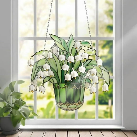 Lily Of The Valley 2D Acrylic Decor, Hanging Window Suncatcher Stained Glass Effect, Wall Art Decoration for Living Room, Elegant Holiday Seasonal Home Accent