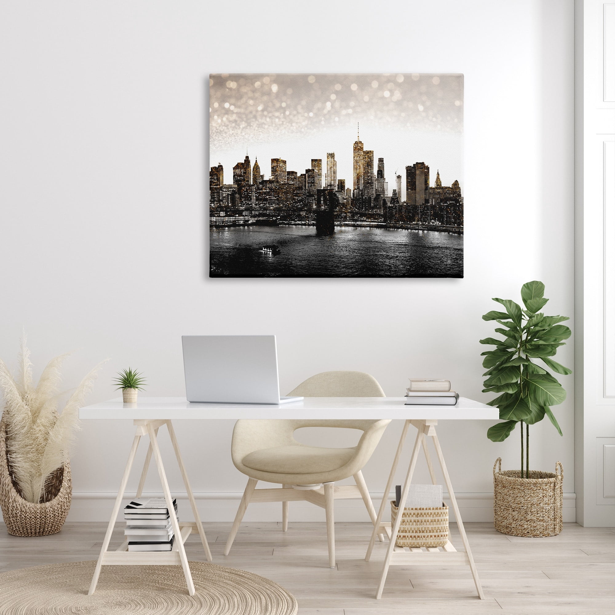 Stupell Industries New York Evening City Skyline Brooklyn Bridge Manhattan, 48 x 36, Design by Ziwei Li