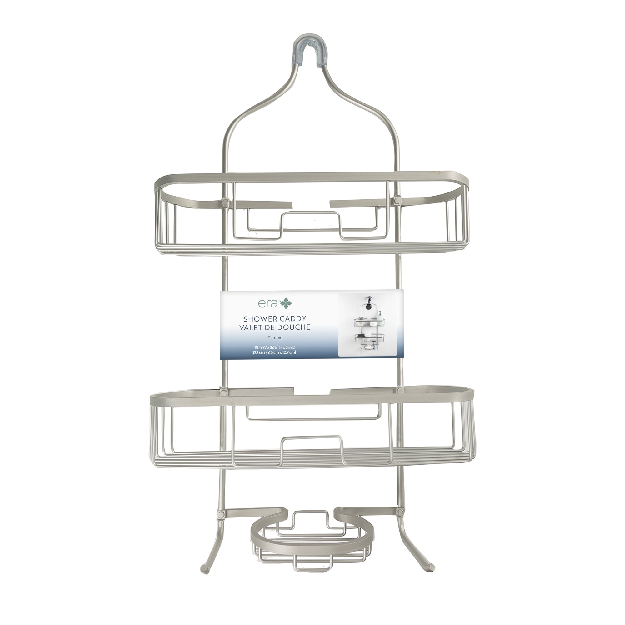 Era Grand Aluminum Shower Caddy, 3-Tier, Soft Silver 15x26in, 15" x 26"