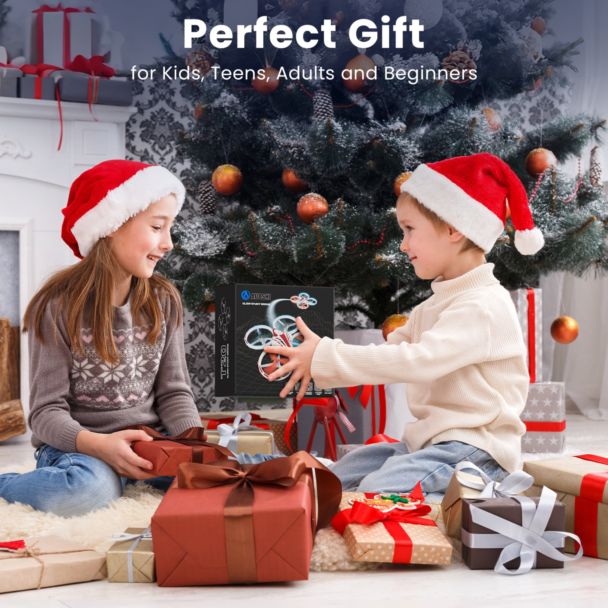 AUOSHI LED Stunt Drone with 360° Flips, Drift & 3 Speed Modes,Colorful Lights,Protective Guard,One-Key Takeoff/Landing/Return,Optical Flow Hover,2 Batteries,Fun Gift for Kids,Teens,Adults & Beginners