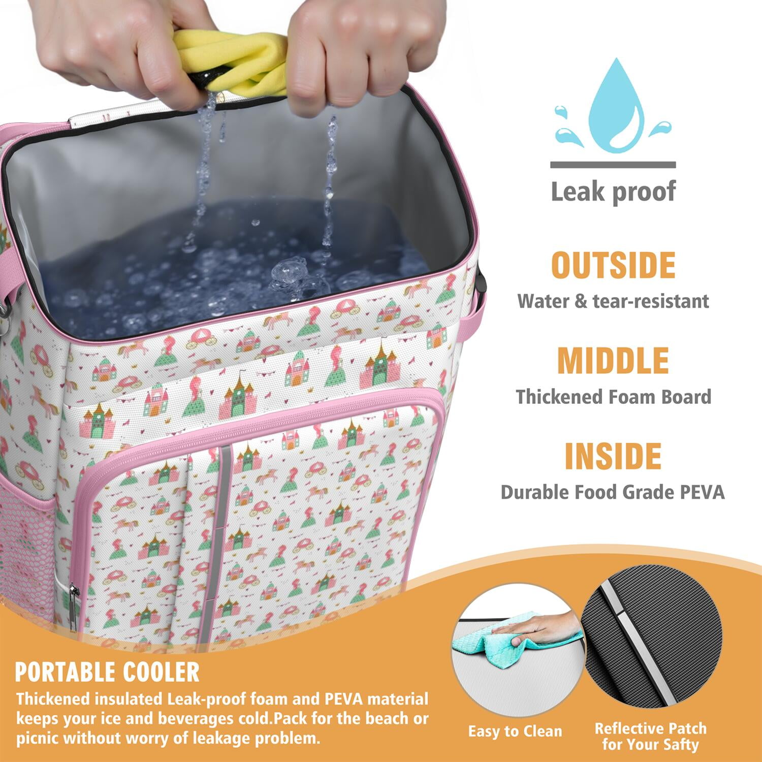 Travel Cooler Bag - Princess Castle Pattern Camping Beer Cooler Backpack with Bottle Opener- Waterproof Insulated Picnic Backpacks - Cooler Bag for Beach