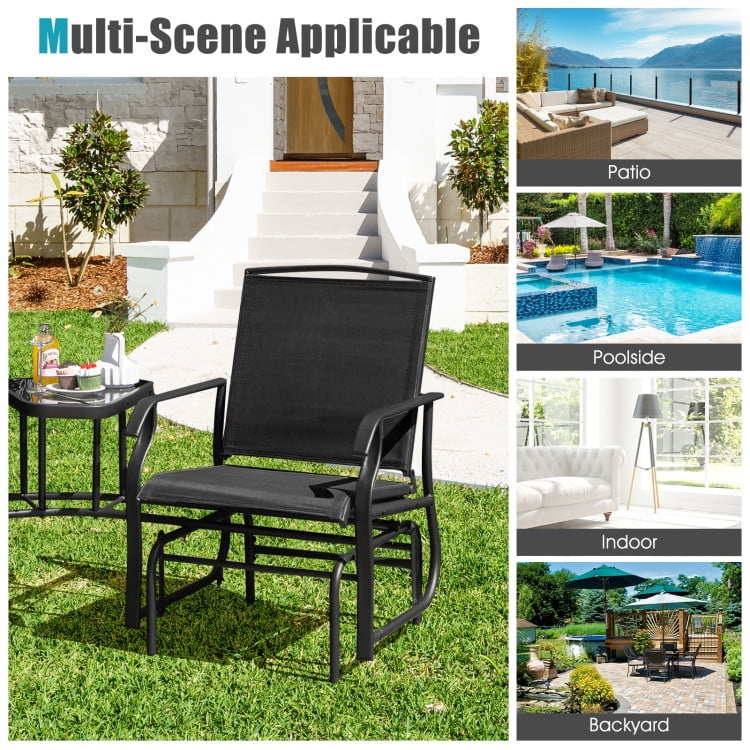 Aimee Lii Patio Conversation Sets, Double Swing Glider Rocker Chair Set with Glass Table, Black