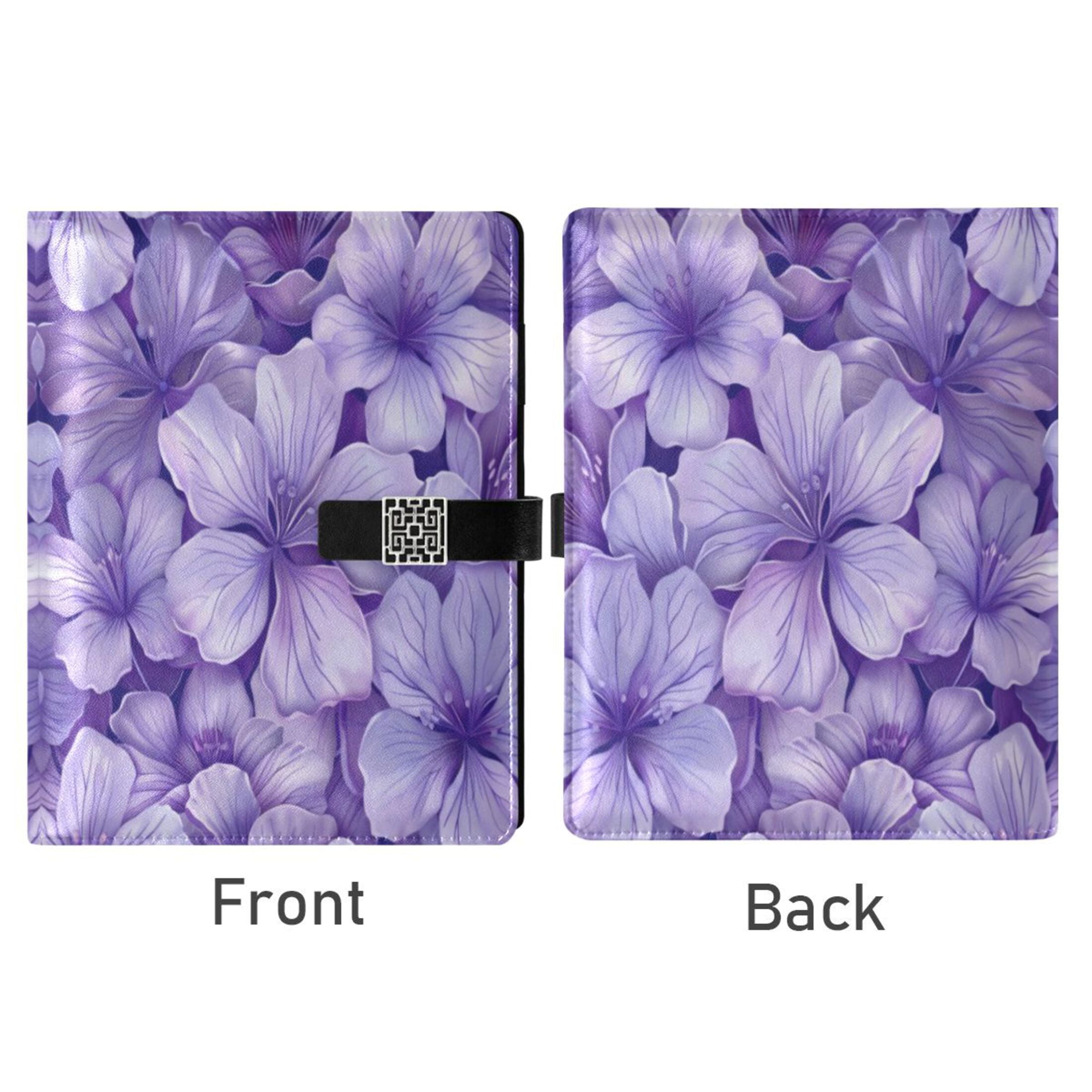 Leather Planner Leather Notebook Notebook Journal Binder Design Pen Pocket Design Convenient for Storage Light Purple Flowers