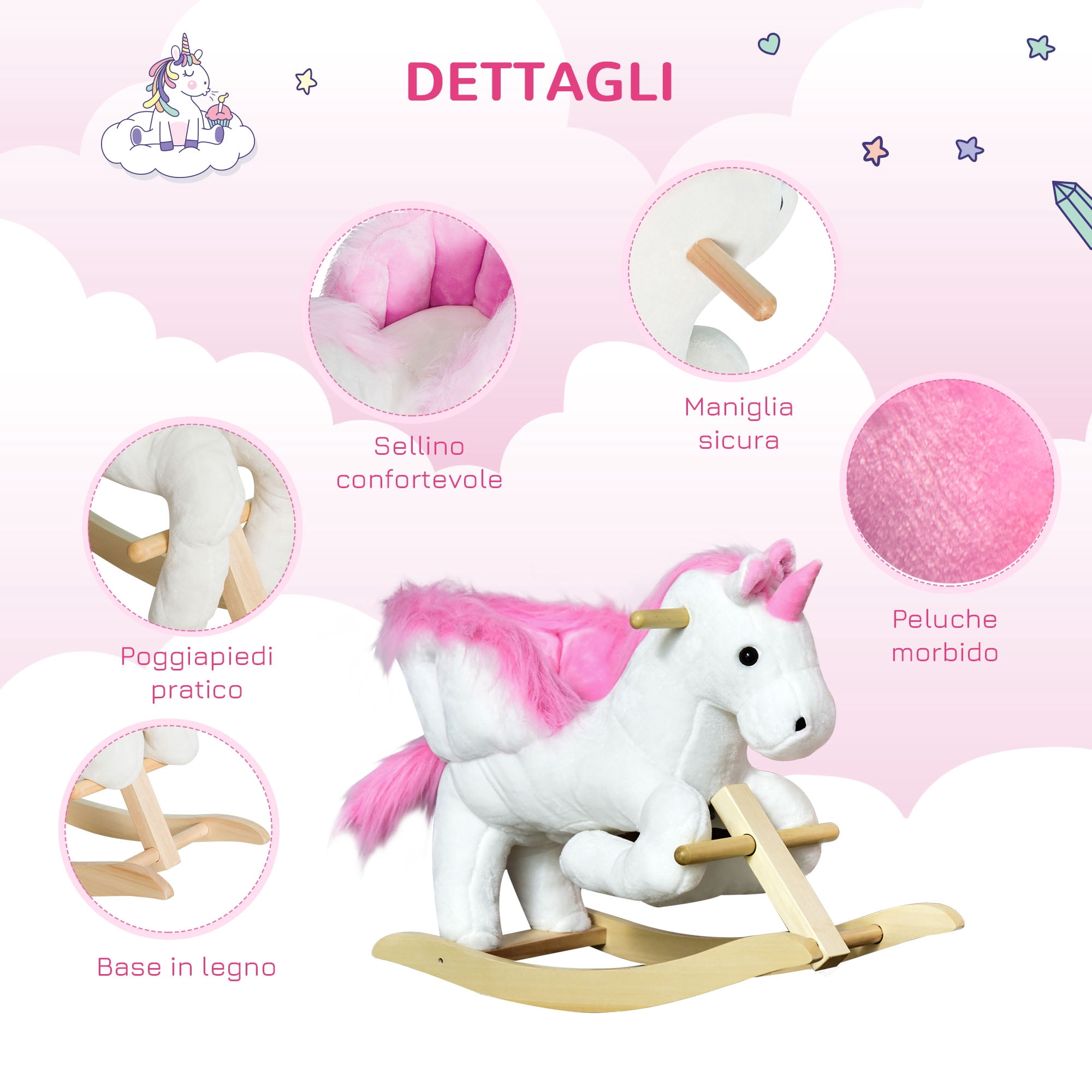 Plush Unicorn Rocking Horse, Cotton Candy Pink Crystal White with Sing-Along Song, ASTM F963/CPSIA Certified, 110 lbs Capacity for 18-36 Months Indoor Play
