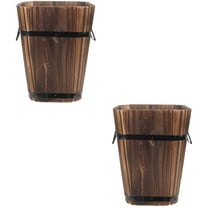 Masteelf 2pcs Wooden Bucket Planters Pot Rustic Barrels Wood Flower Pot Balcony Flower Holder Garden Container Box Home Desktop Decoration