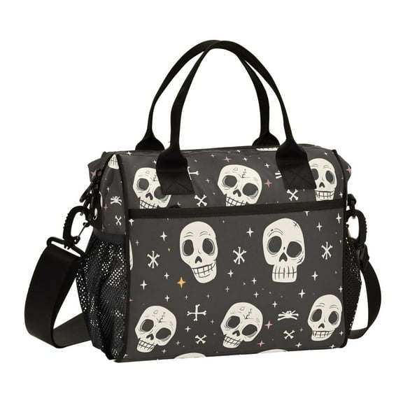 Cute Skull with Star Lunch Bag Insulated Lunch Box Leakproof Reusable Cooler Tote Adjustable Shoulder Strap for Men Women 9L