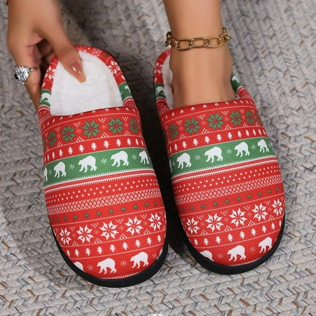 

YOUSNH Couples Winter Christmas Home Warm Non Cotton Drag Men And Women Fashion Thick Bottom Indoor Floating Bear Slippers Womens Slippers Red 6.5