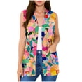 thumbnail image 2 of Chiccall Women's Floral Print Sleeveless Vest Cardigan Open Front V Neck Long Line Layering Waistcoat with Side Pockets, 2 of 8