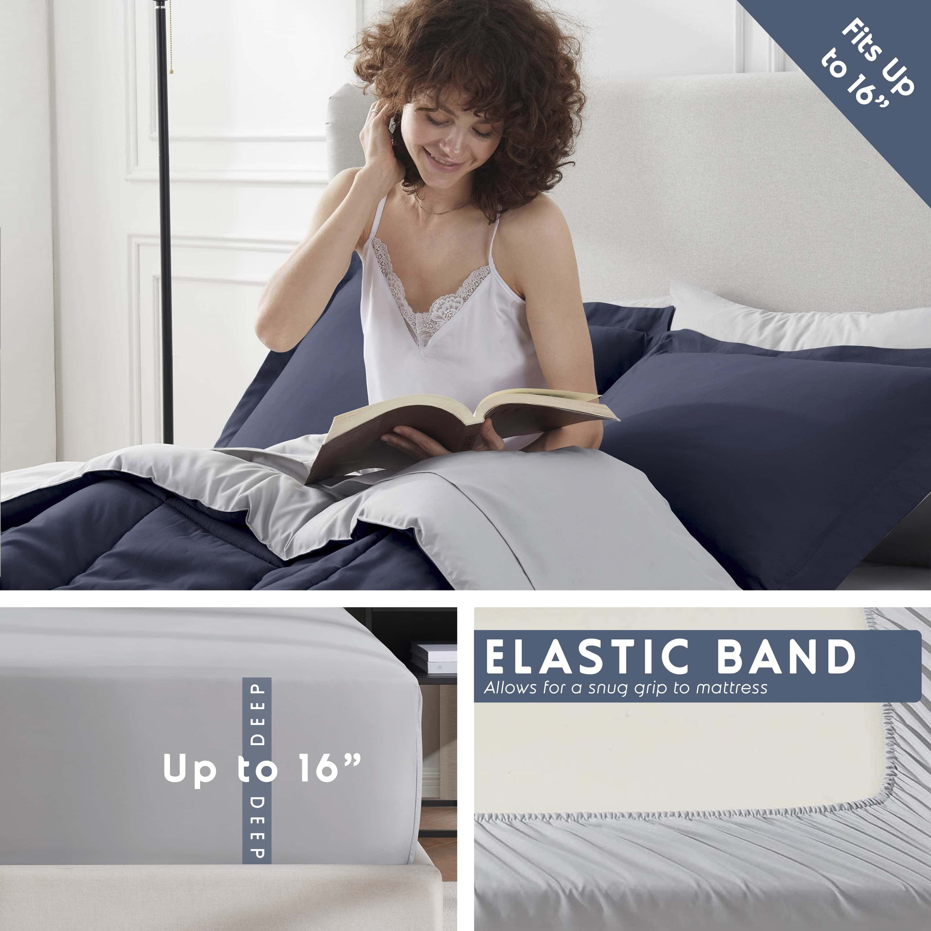 LammaLoe Twin XL Comforter Set, With Sheets, Reversible Bed In A Bag 5 Piece, Bedding Set, Navy
