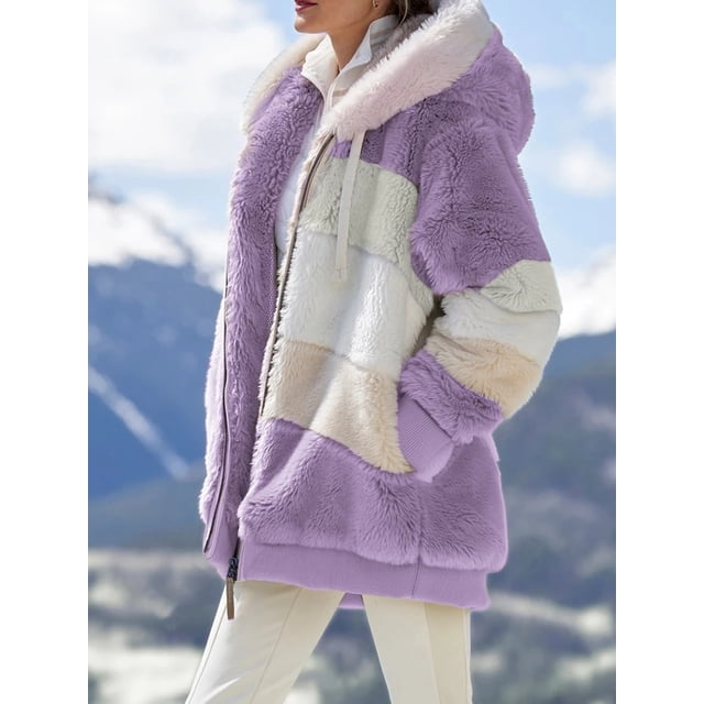FOLUNSI Veste à Capuche Zippée en Peluche Chaude d'Hiver pour Femmes Grande Taille