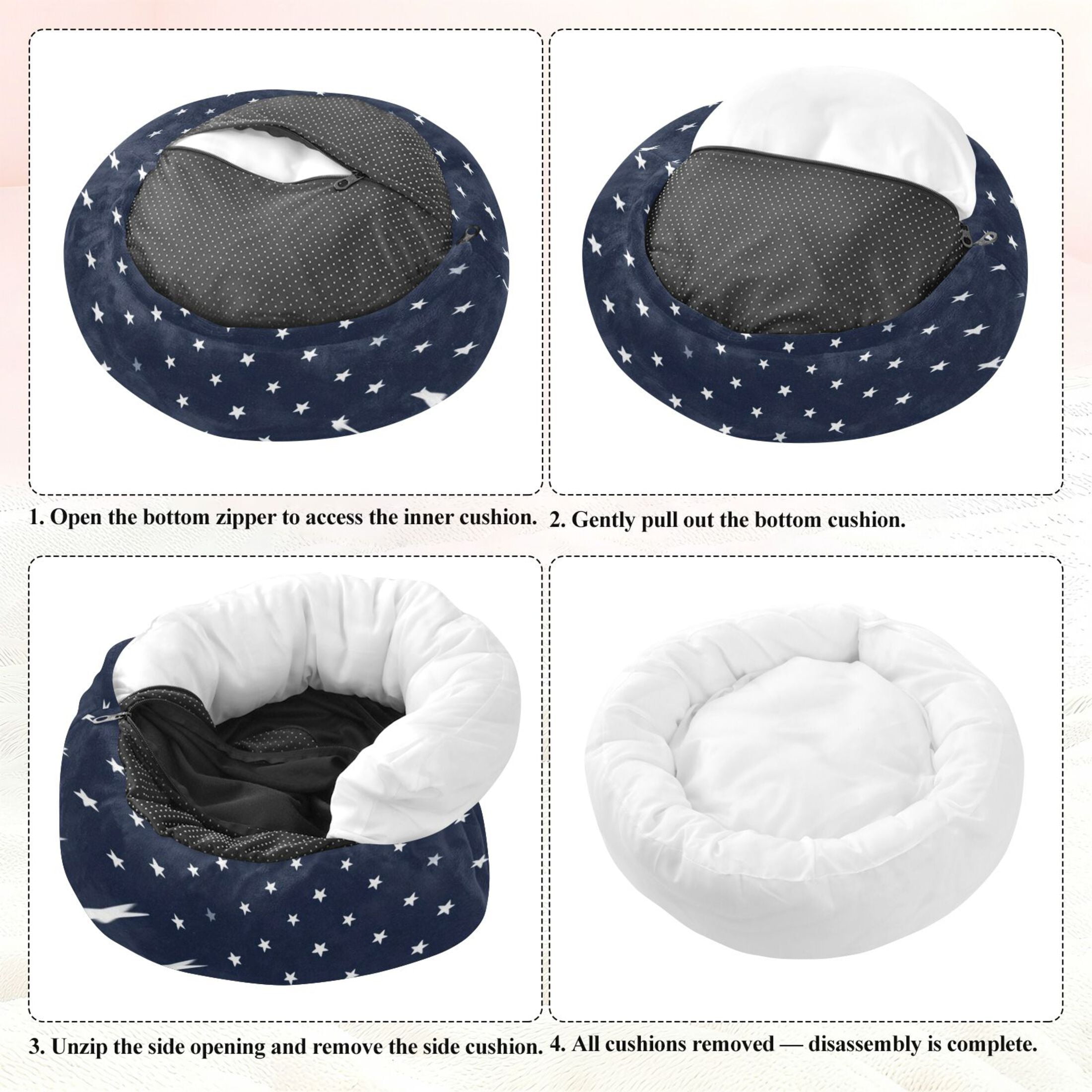 Iauyy Pet Couch Donut Cat Bed for Indoor Cats/Small Dogs Washable & Machine with Non-slip Bottom Calming Cat Furniture, White Star (S)