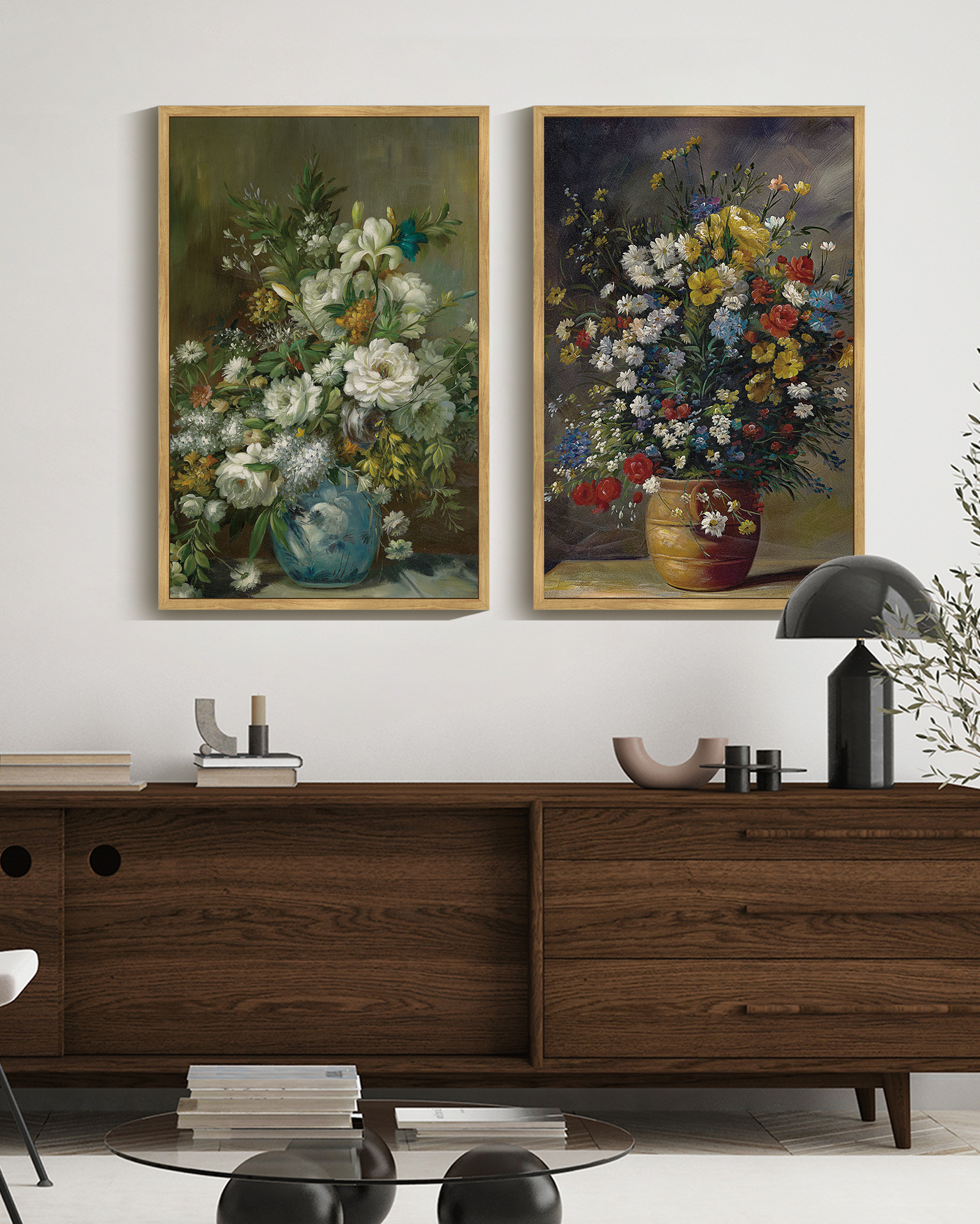 Vintage Flower Framed Wall Art 16x24in2pcs Framed Brown Modern Farmhouse Kitchen Bathroom Office Decor Retro Floral Classic Wall Prints