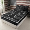 thumbnail image 2 of Meiyoeat Vintage American Flag Letter T Zipper Twin Comforter Sets with Fitted Sheet and 2 Pillowcases for Men Kids, Bold Initial Zipper Bedding Set, Black Gray White,4-Piece,Black Reversible, 2 of 6