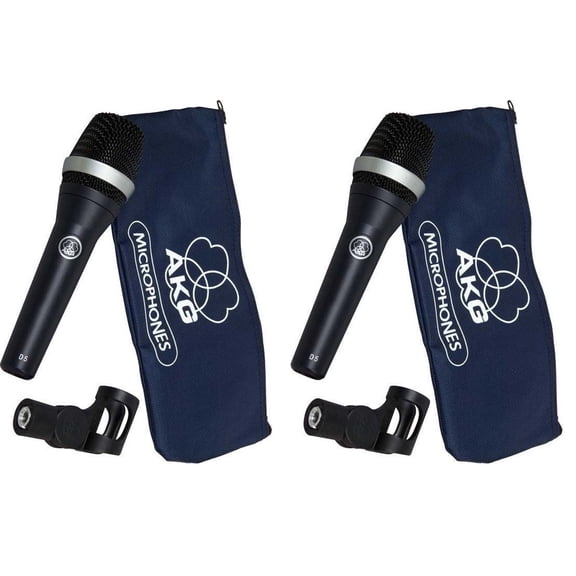 Pair of AKG D5 Dynamic Cardioid Handheld Vocal Microphones Mic Mounting Clips