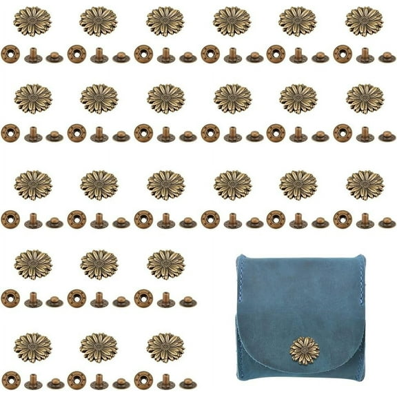 24 Sets Snaps Button 21mm Daisy Vintage Metal Snap Press Stud Rivet Leather Snaps Vintage Snap Fasteners for Clothes Jackets Jeans Wears Bracelets Bags White