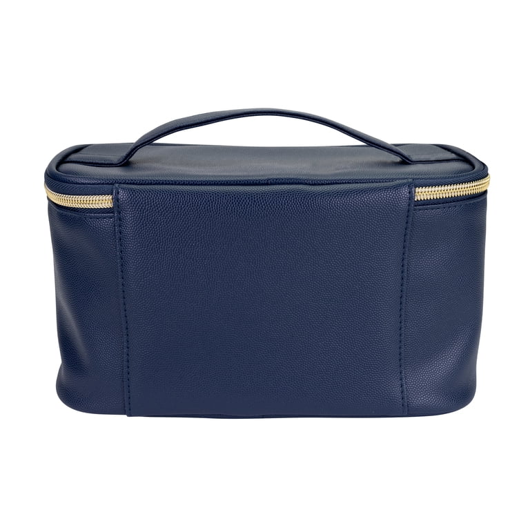 Navy Caviar-Textured Cosmetic Train Case with Gold Hardware photo 5