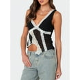 thumbnail image 4 of Musuos Women's Asymmetric Hem Tank Tops Fashion Contrast Lace Trim V-Neck Sleeveless Slim Fit Crop Vest Summer Streetwear, 4 of 7