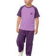 thumbnail image 5 of SGFCWSX Girls 2 Piece Outfits Raglan Sleeve Color Block Short Sleeve T-Shirt Wide Leg Pants Summer Casual Clothes Set Purple Size 14, 5 of 8