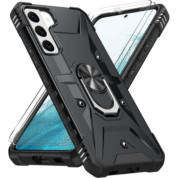 for Galaxy S21 FE 5G Case, S21 FE Case with 2 Pcs Nano Explosion-Proof Film, Military Grade Double Shockproof with Kickstand Protective Case for Samsung Galaxy S21 FE 5G (Black)