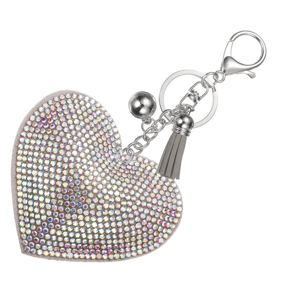 Rhinestone Keychains for Women, Cute Bling Heart Shape Keychain Accessories Purse Charm Backpack Keyring for Gifts Decorative Bag Handbags Car Keys, White-Gray White AB