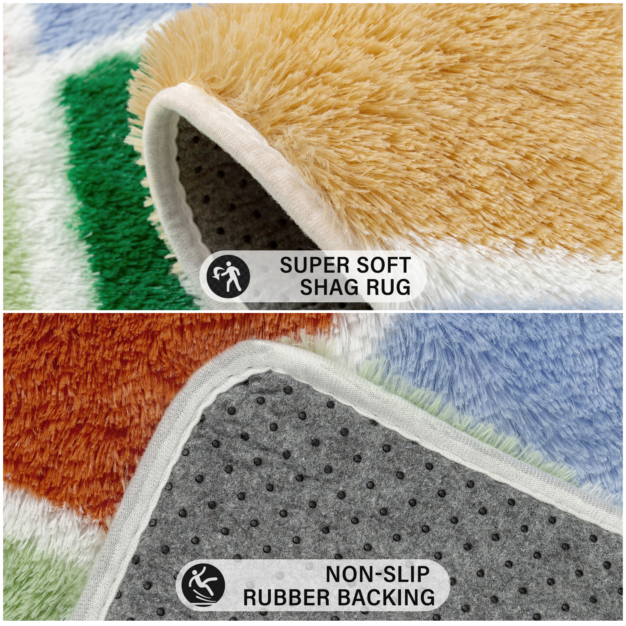 WIPONKEN 5x8 Checkered Shag Rug for Living Room Bedroom Dining Room Office Farmhouse, Washable Noneslip Area Rug Soft Indoor Fluffy Rugs, Colorful