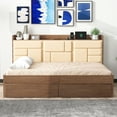 thumbnail image 3 of MODERNLUXE Wood Full Size Captain Bed with Upholstery Storage Headboard, Functional Daybed with Shelves, Drawers and USB Ports, Wood Color, 3 of 10