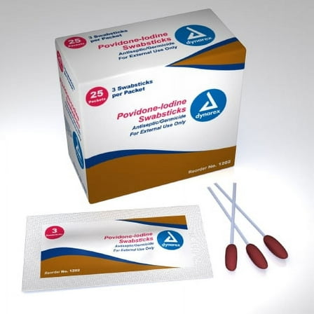 Povidone Iodine Swabs, 3's, 1202, 25/BX Dynarex Corp.
