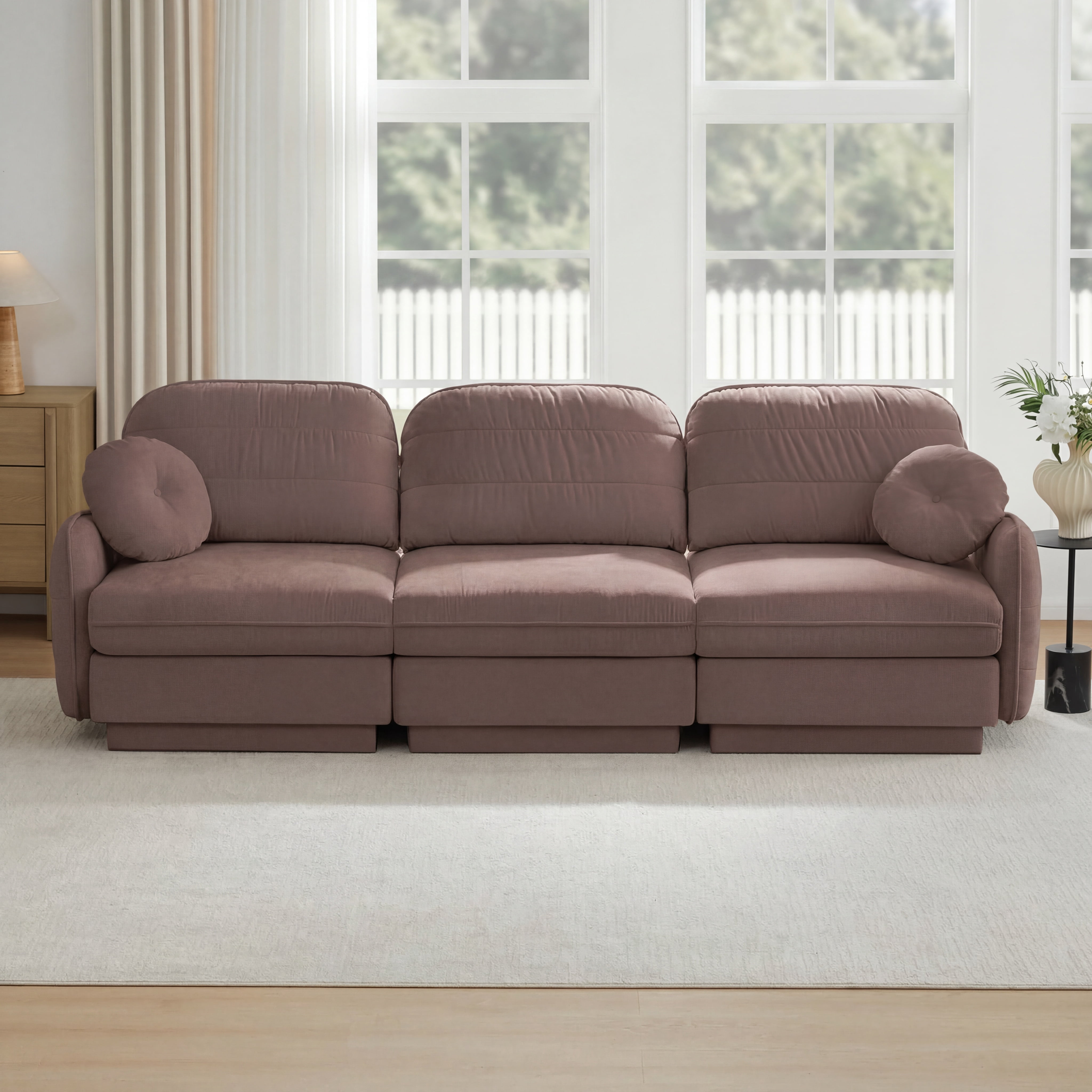 Mintazer 105" Chenille Cloud 3-Seater Modular Sectional Sofa with 2 Round Pillows, Easy Assembly Ergonomic Sofa Couch for Living Room, Apartment, Rose Dust