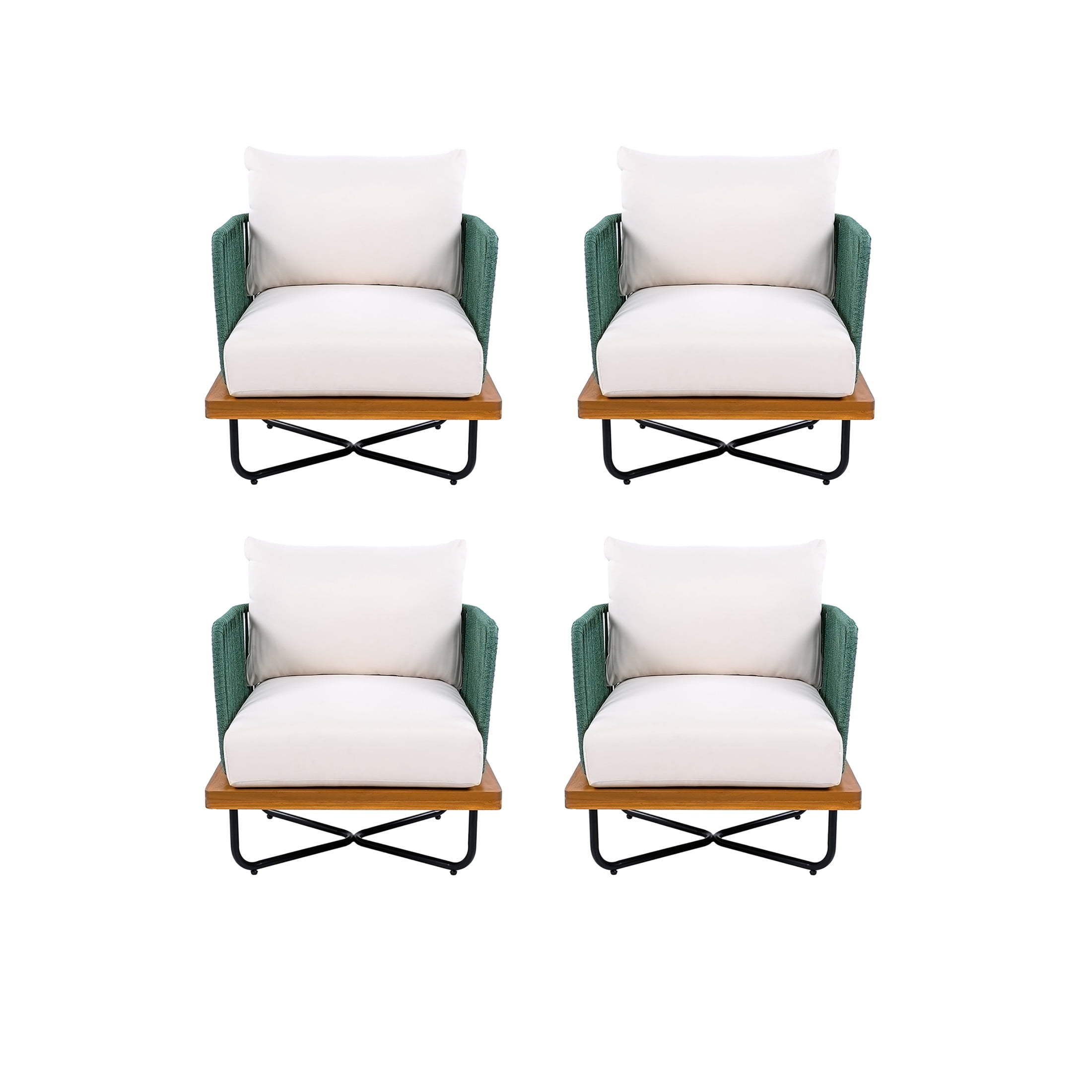 Christopher Knight Home Coastal Outdoor Club Chair with Green Rope Woven Design Set of 4, Beige Cushion
