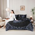thumbnail image 4 of Homewish Retro Skeleton Skull King Bedding, Slate Blue Baroque Floral King Bed in a Bag, Black Reversible, 7 Pieces, 4 of 7