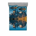 thumbnail image 2 of Nature Bedding Set with Sheet & Covers, Majestic Rocky Mountains with Reflections on the Lake Creek Idyllic Landscape, Printed Bedroom Decor 2 Shams, 4 Sizes, Blue and Brown, by Ambesonne, 2 of 3