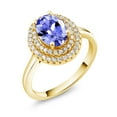 thumbnail image 2 of Gem Stone King 18K Yellow Gold Plated Silver Oval Blue Tanzanite Halo Engagement Ring for Women (2.36 Cttw, Gemstone December Birthstone, Oval 8X6MM, Size 6), 2 of 4