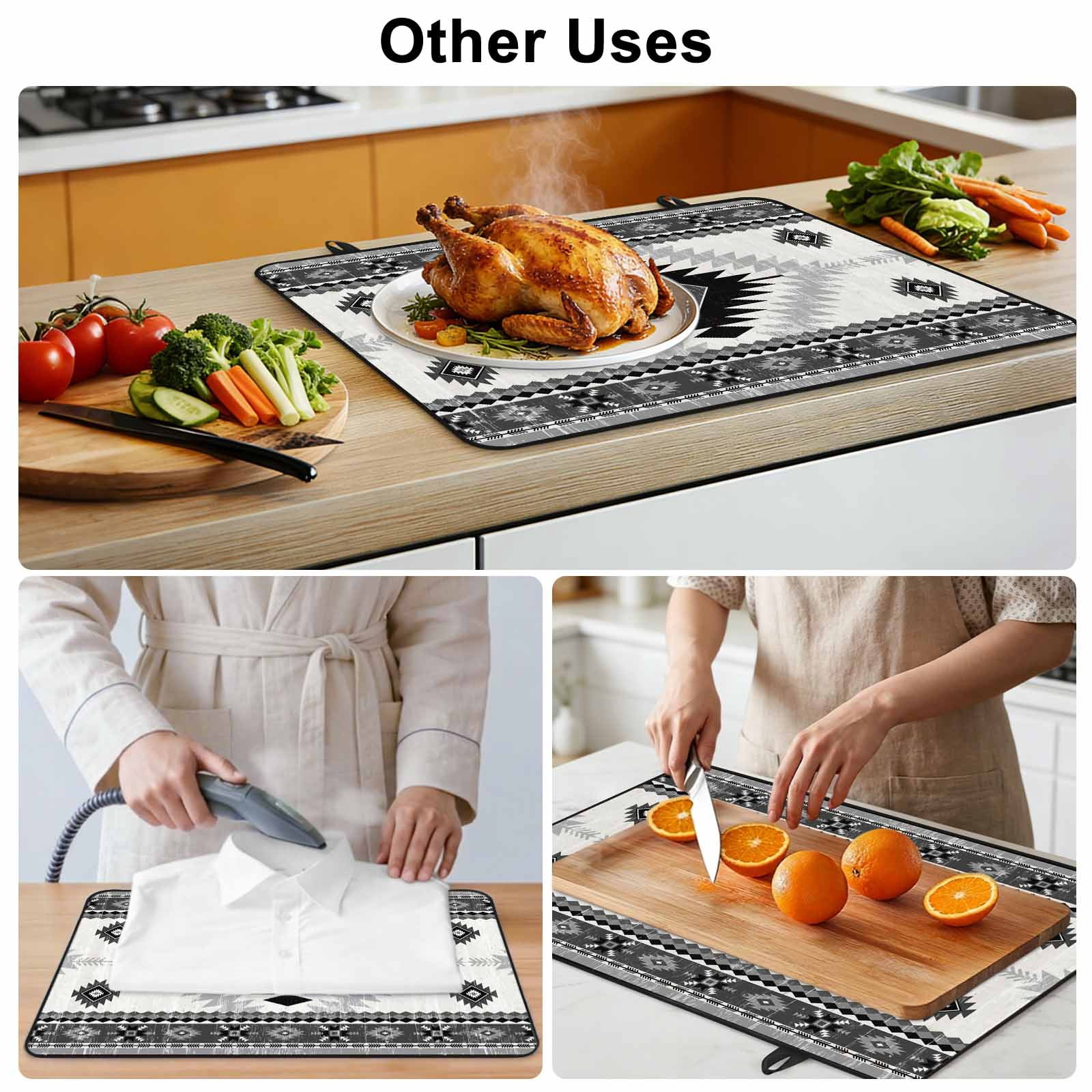 Black Beige Boho Stove Top Cover for Electric Stove, Heat-proof & Non Slip Glass Top Stove Cover Protector, Vintage Ethnic Tribal Southwestern Kitchen Flat Cooktop Rubber Mat 24x21 Inches