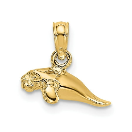 - 14k Yellow Gold 3-D Solid Polished Mini Manatee Charm Pendant