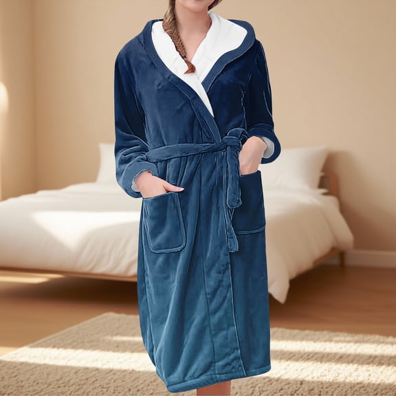 BILIKEYU Women's Fleece Plush Long Warm Bathrobe Loungewear, Winter Clothing for Women, Bathrobe for Women, Women's Sleepwear