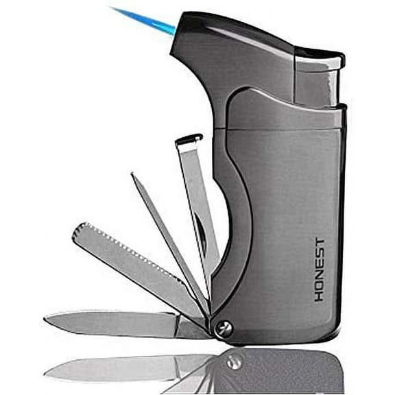 5 in 1 Multifunctional Tobacco Pipe Lighter Refillable Cigarette Lighter Windproof Cigar Lighter with 4 Pipe Cleaner Tool (Gray)