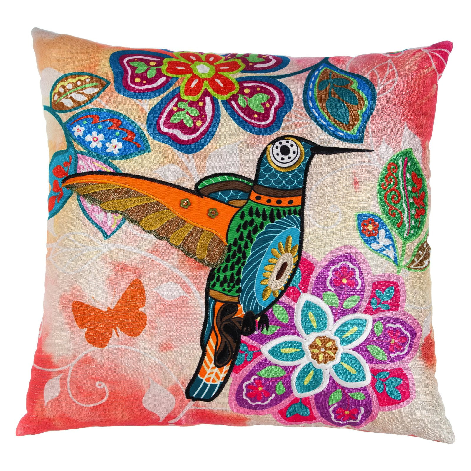 Evergreen Enterprises Bright Botanical Hummingbird Outdoor Pillow