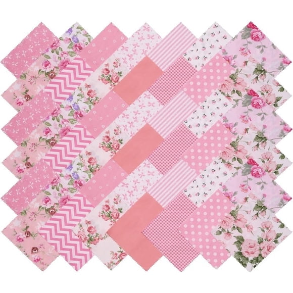 iMzoon 42Pcs Pink Precut Fabric 10" Squares with Wavy Edges | Cotton Fat Quarters for Quilting & Sewing, DIY Craft Supplies and Colour Analysis Swatches - Pink