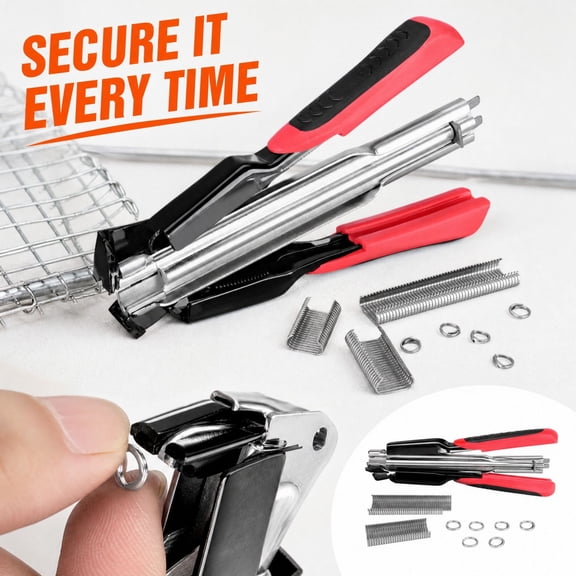 Heavy Duty Hand Held Stapler, Red Black Grip Clamping Tool with 100 Staples, for Upholstery Woodworking Craft and Diy Projects