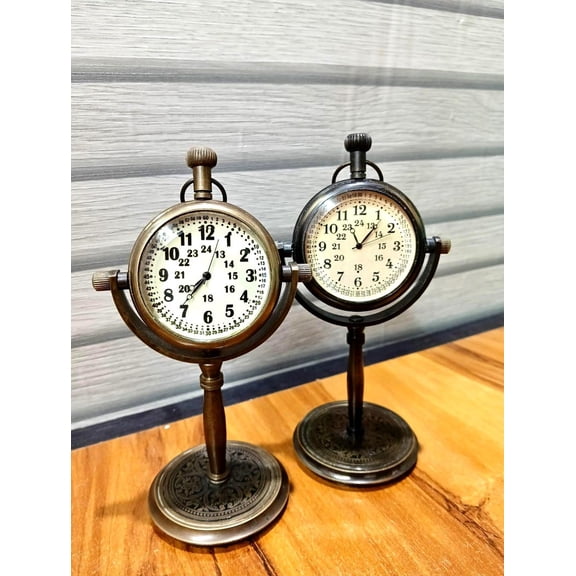 Vintage Brass Desk Clock, Nautical Victorian Style Timepiece