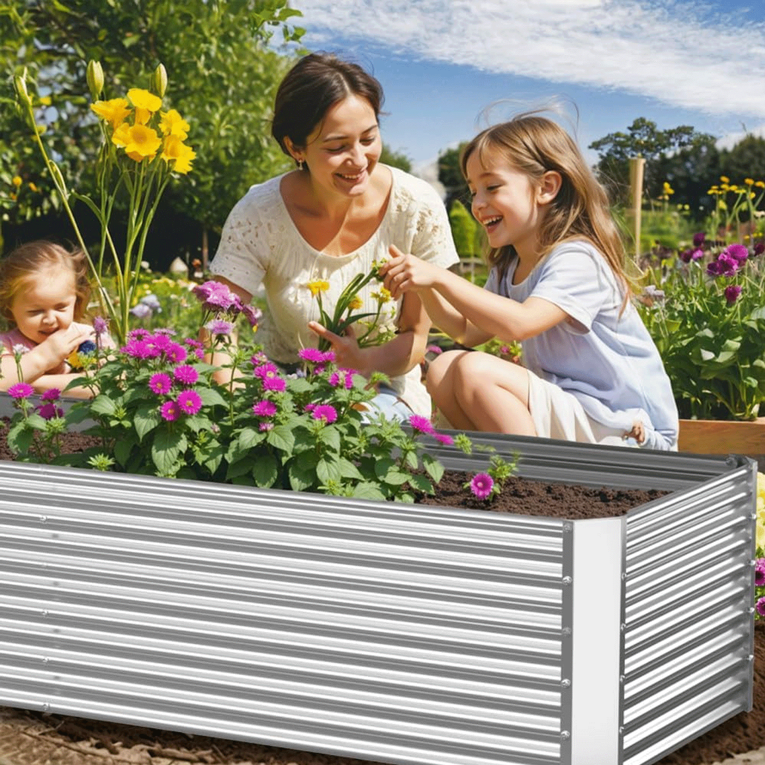 CATMANOR 2 Pack Tall Corrugated Galvanized Steel Raised Garden Bed Outdoor, Metal Above Ground Garden Bed for Vegetables and Flowers, Rectangle Raised Beds for Gardening-4x2FT