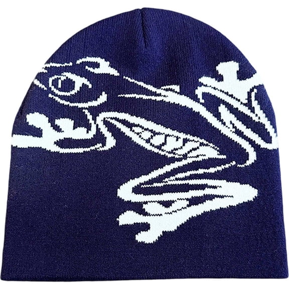 Jiibva Tree Frog Pattern Beanie Knitted Cap for Men & Women, Slouchy Skull Cap Embroidery Knitted Hat Cute Animal Cartoon Cap Outdoor Sports Warm Ski Hat