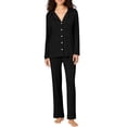 thumbnail image 4 of Womens Plus Size Pajama Sets Long Sleeve Button Up Pjs and Casual Wide Leg Pants Knit Solid Color Fall Sleepwear Set with Pocket Size S-5XL, 4 of 8