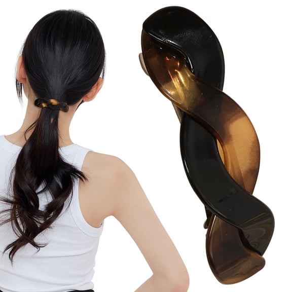 CXHEGBEJ French Hair Barrettes for Women 3.14" Metal Spring Hair Clips for Thick or Thin Hair Retro Acetic Acid Flat Hair Accessories Headdress Black