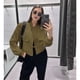 thumbnail image 5 of Chaqueta Universitaria Corta para Mujer, Larga, Abotonada, Informal, con Bolsillos. Verde L, 5 of 7