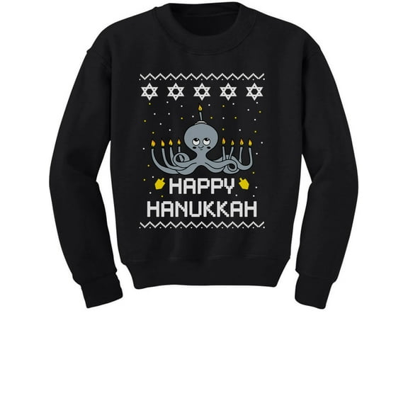 Tstars Boys Unisex Ugly Christmas Sweater Happy Hanukkah Octopus Menorah Kids Christmas Gift Funny Humor Holiday Shirts Xmas Party Christmas Gifts for Boy Toddler Kids Sweatshirt Ugly Xmas Sweater
