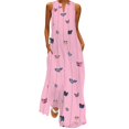 thumbnail image 1 of BJYX Robe Femmes Casual en Vrac Sans Manches Papillon Imprimé Longue Robe Vintage V-Cou Poche Été Bohème Robe de Soleil, 1 of 4