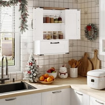 Farmhouse Wall Mounted Cabinet with Adjustable Shelf, Medicine Cabinet with Flip-Down Door, Over The Toilet Bathroom Organizer, for Small Bathroom, Kitchen, White and Walnut