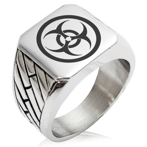 Stainless Steel Encircled Biohazard Geometric Pattern Biker Style Polished Ring