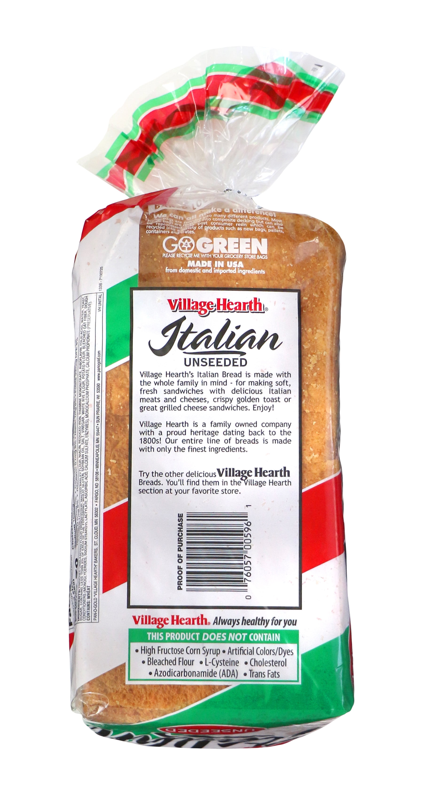 Village Hearth Italian Unseeded Bread Loaf, 20 ounce, 20 Count